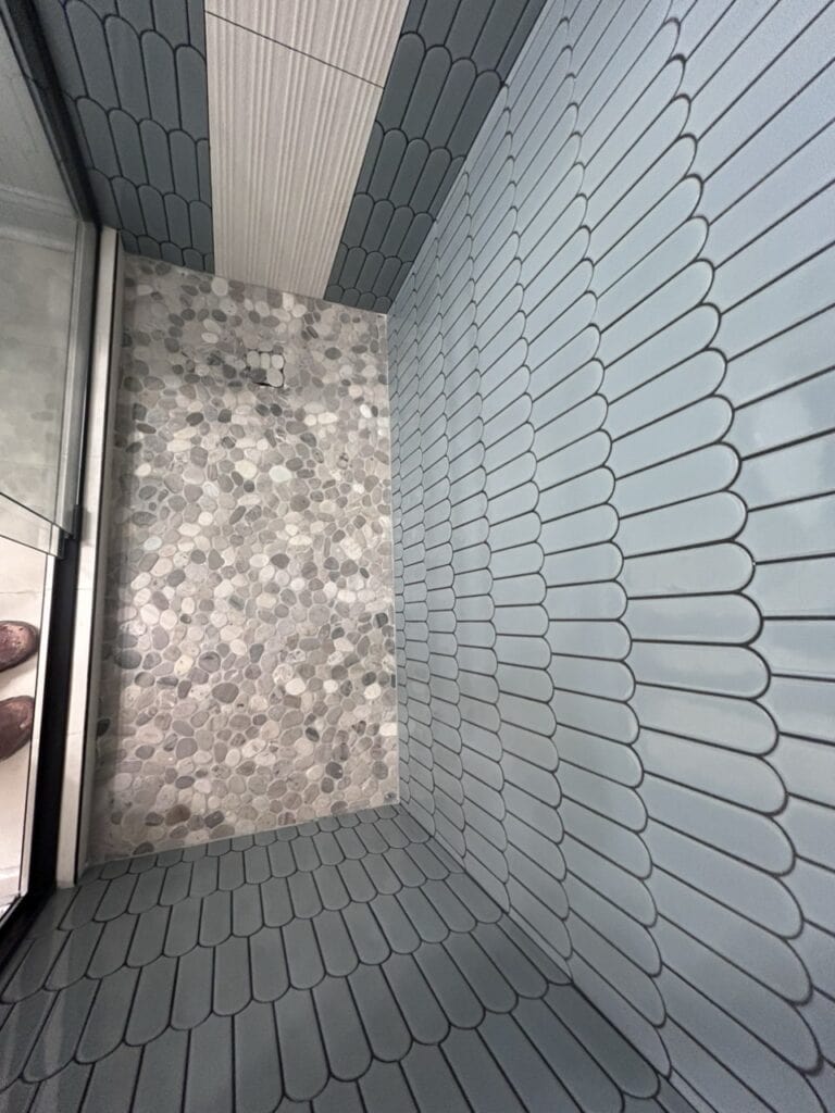 Modern blue and gray tile design for interior decor at Example Co.